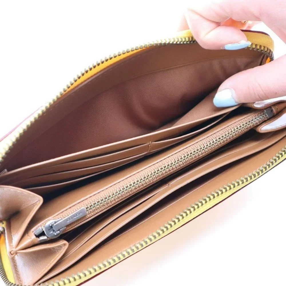 New Coach Disney Mickey Riding Skateboard Accordion Zip Wallet Banana Yellow - Picture 8 of 12